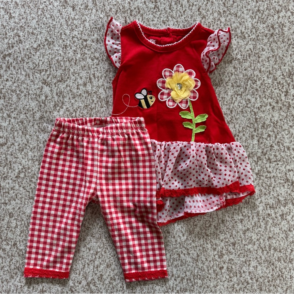 5/$25 Nannette Baby Girl 2 Piece Red and White Gingham Outfit